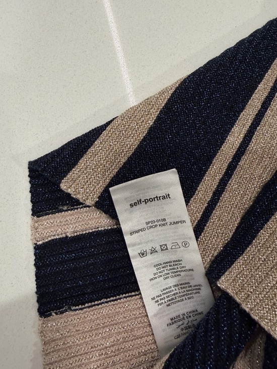 Self-Portrait Metallic Knit Navy & Metallic Striped Crop Knit Jumper Size Small - Picture 5 of 14